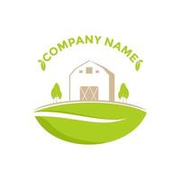 logo de concept de maison de ferme. modèle avec maison de ferme et paysage de ferme. vecteur