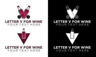 bouteille de vin violet v lettre symbole logo modèle vecteur