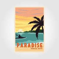 Parc national de plage tropicale paradisiaque conception d'illustration vectorielle affiche vintage, conception d'illustration de fond affiche océan tropical