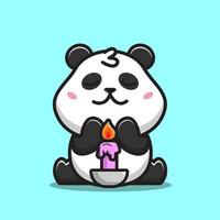 Adorable panda avec une bougie violette Adorable panda avec une bougie violette vecteur