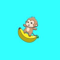 singe chevauchant une banane vecteur
