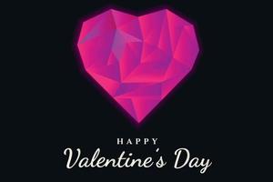 carte postale de fond pour les vacances de la saint-valentin avec l'image d'un coeur en cristal lumineux dans le style low poly vecteur