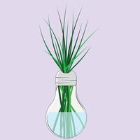 tiges d'herbe verte dans un vase en forme de lampe vecteur