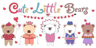 illustration vectorielle mis mignon petit ours avec des décorations dans les thèmes de la Saint-Valentin vecteur