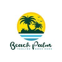 logo de cocotier avec vue sur la plage vecteur