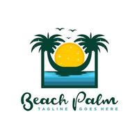 logo de cocotier avec vue sur la plage vecteur