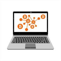 illustration vectorielle d'ordinateur portable réaliste afficher le réseau d'actifs numériques bitcoin vecteur