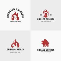 ensemble de modèle de logo de poulet vintage, collection d'éléments de symbole d'étiquette d'icône de poulet de chair, combinaison de poulet et de feu rouge, adapté aux stands de nourriture, restaurant, magasin d'alimentation, boucherie, boucherie, etc. vecteur