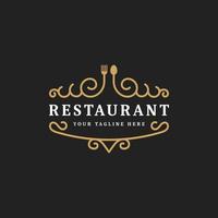 modèle de logo de restaurant ou de café de luxe royal s'épanouir ligne d'ornement, vecteur de symbole d'icône minimal rétro vintage, adapté aux entreprises alimentaires