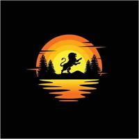 lion debout silhouette illustration nature coucher de soleil océan vecteur