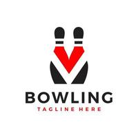 logo d'illustration de sports de boule de bowling avec la lettre v vecteur