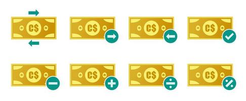 jeu d'icônes de transaction d'argent en dollars canadiens vecteur
