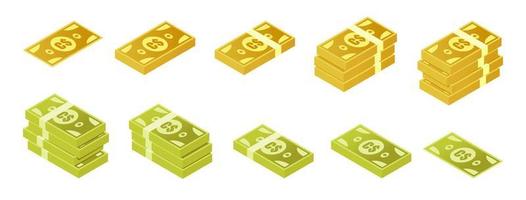 jeu d'icônes isométriques de billets de banque en dollars canadiens vecteur