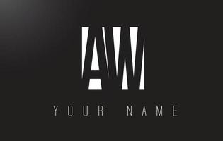 logo de lettre aw avec un design d'espace négatif en noir et blanc. vecteur