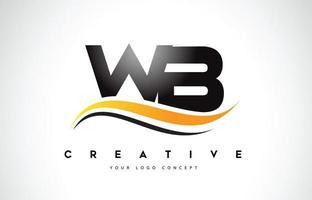 création de logo de lettre wb wb swoosh avec des lignes courbes swoosh jaunes modernes. vecteur