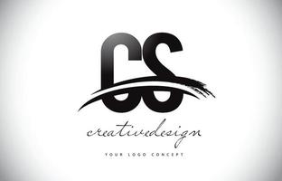 création de logo de lettre cs cs avec swoosh et coup de pinceau noir. vecteur