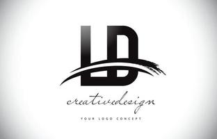 création de logo de lettre ld ld avec swoosh et coup de pinceau noir. vecteur