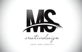 création de logo de lettre ms ms avec swoosh et coup de pinceau noir. vecteur