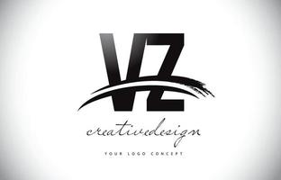 création de logo de lettre vz vz avec swoosh et coup de pinceau noir. vecteur