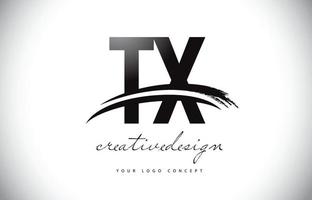 création de logo de lettre tx tx avec swoosh et coup de pinceau noir. vecteur