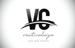 création de logo de lettre vc vc avec swoosh et coup de pinceau noir. vecteur