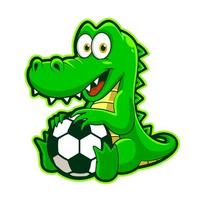 Crocodile mignon jouant au ballon, illustration vectorielle de mascotte drôle