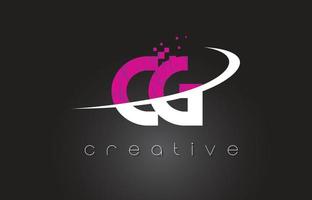 conception de lettres créatives cg cg avec des couleurs roses blanches vecteur