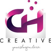 création de logo de lettre ch avec des couleurs et des points violets vecteur