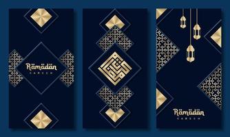 ensemble de cartes de voeux ramadan kareem. collection de modèles d'invitations aux vacances du ramadan avec lettrage doré et motif arabe. illustration vectorielle vecteur