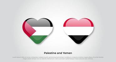 aimer la palestine et le symbole du yémen. icône de drapeau de coeur. illustration vectorielle vecteur