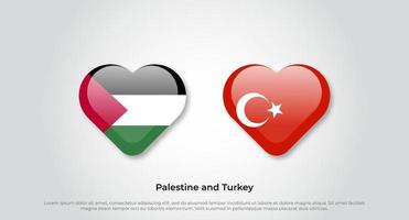 aime le symbole de la Palestine et de la Turquie. icône de drapeau de coeur. illustration vectorielle vecteur