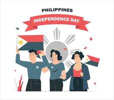 illustration de la fête de l'indépendance des philippines. 2 personnes fêtent avec passion vecteur