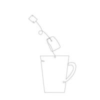 une tasse avec un sachet de thé, une seule ligne continue. illustration graphique vectorielle vecteur