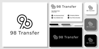 98 numéro de symbole de transfert noir blanc avec modèle de carte de visite vecteur