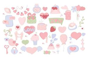 Saint Valentin a mis l'amour. amour clipart. de nombreux objets romantiques divers. éléments dessinés à la main sur l'amour. collection d'éléments mignons pour la saint valentin vecteur