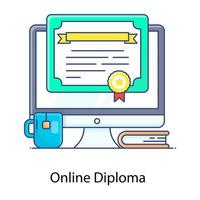 icône de contour plat à la mode du diplôme en ligne vecteur