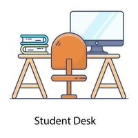 une icône de conception de bureau d'étudiant dans un vecteur de contour plat