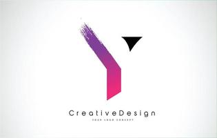 création de logo de lettre y avec un coup de pinceau violet rose créatif. vecteur