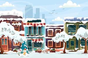 contexte urbain un paysage urbain paisible situé dans la neige tout au long de Noël.
