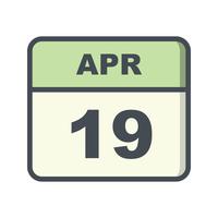 19 avril Date sur un calendrier d&#39;une journée vecteur