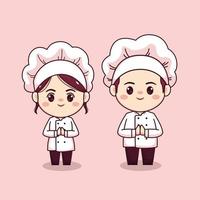 mignon et kawaii couple homme et femme chef ou boulanger dessin animé manga chibi conception de personnage vectoriel