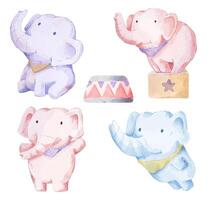 illustration vectorielle ensemble d'aquarelle d'éléphant adorable pour votre conception. vecteur