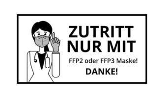 femme médecin portant un masque de protection ffp2. elle appelle à l'attention, l'index vers le haut. vecteur