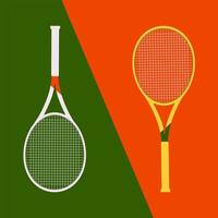 illustration vectorielle avec deux raquettes. raquettes de tennis blanches et jaunes sur fond diagonal rouge et vert. vecteur