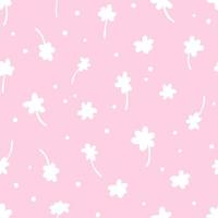 motif floral sans couture de dessin animé. motif vectoriel de dessin à la main de fleurs blanches sur fond rose.