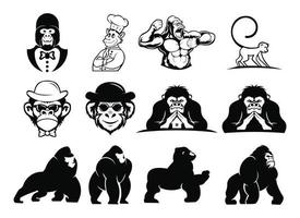Logo de sport de mascotte de gorille et illustration de conception, vecteur de logo de gorille créatif et fort isolé sur fond blanc