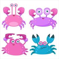 collection de personnages d'illustration de crabe mignon 3 vecteur