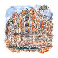 amsterdam pays-bas aquarelle croquis dessinés à la main illustration vecteur