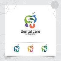 conception de vecteur de dentiste de logo dentaire avec le concept d'icône de main et de dent. soins dentaires pour l'hôpital, le médecin, la clinique et la santé.