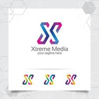 vecteur de conception de lettre x de logo numérique avec icône de pixel coloré moderne pour la technologie, les logiciels, les studios, les applications et les entreprises.